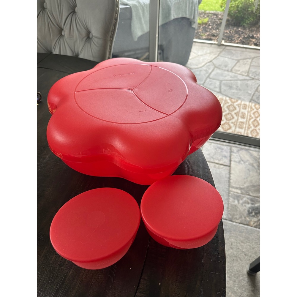 Tupperware chip n dip Flower Bowl Divided Tray extra dip Containers EUC